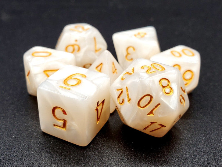 Pearl Drop White w/Gold (Old School Dice) - Dice